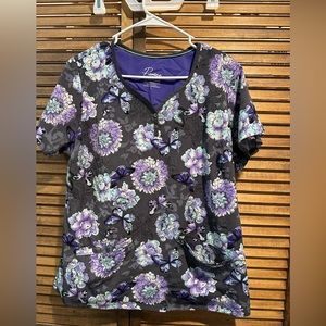 Healing hands floral print large scrub top. Silky feel material.